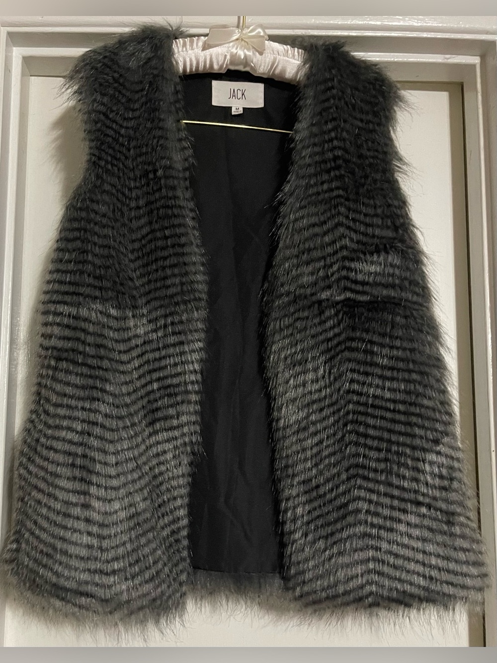 Jack by BB Dakota Faux Fur Vest M Gray Black Striped Boho Glam